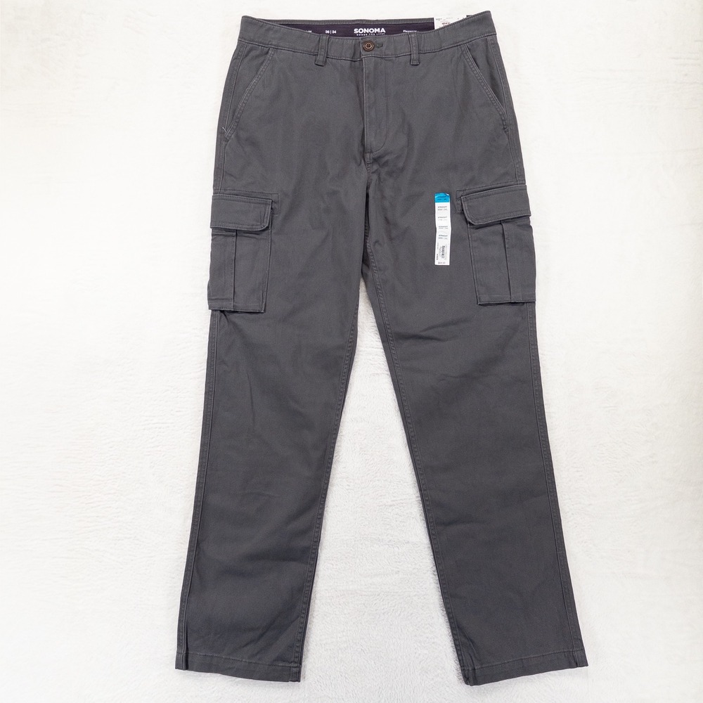 Sonoma Mens Cargo Pants 36x34 Gray Flexwear Straight Leg Stretch Casual NEW